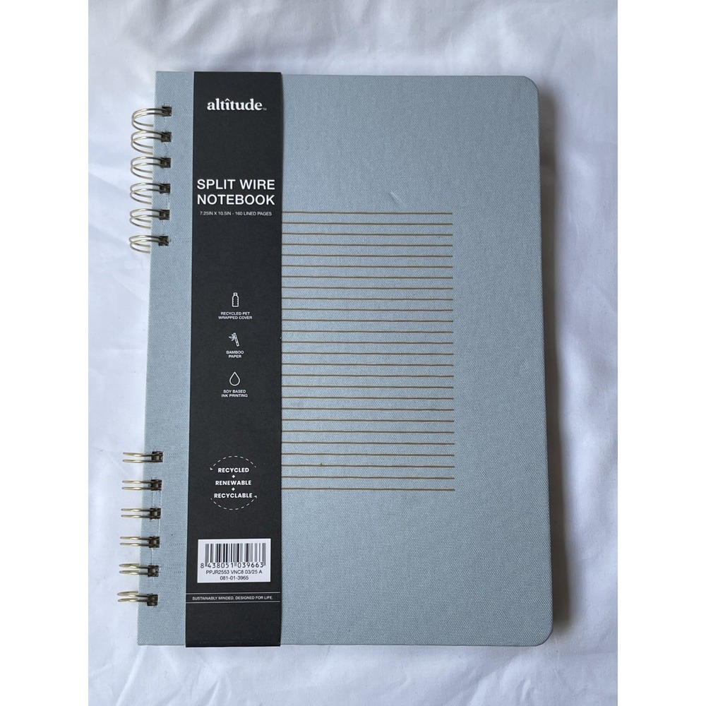 Altitude Teal Blue Green Split Gold Wire Notebook Bamboo Paper Recycled. New